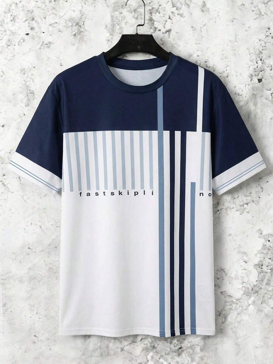 Muška ležerna letnja majica kratkih rukava sa okruglim izrezom i blok-bojama, streetwear stil