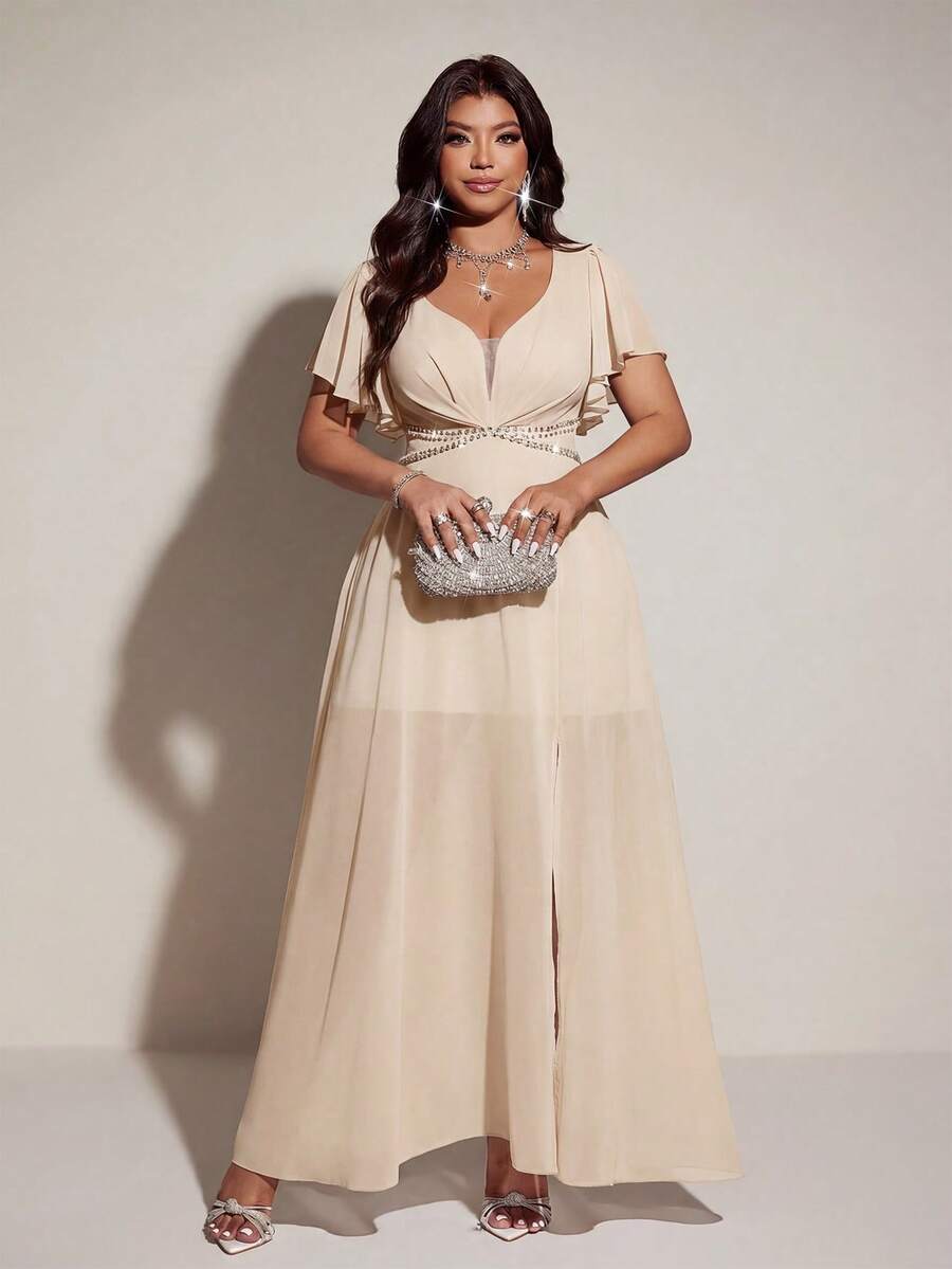 Elegantna romantična lepršava haljina za žene plus size sa V-izrezom