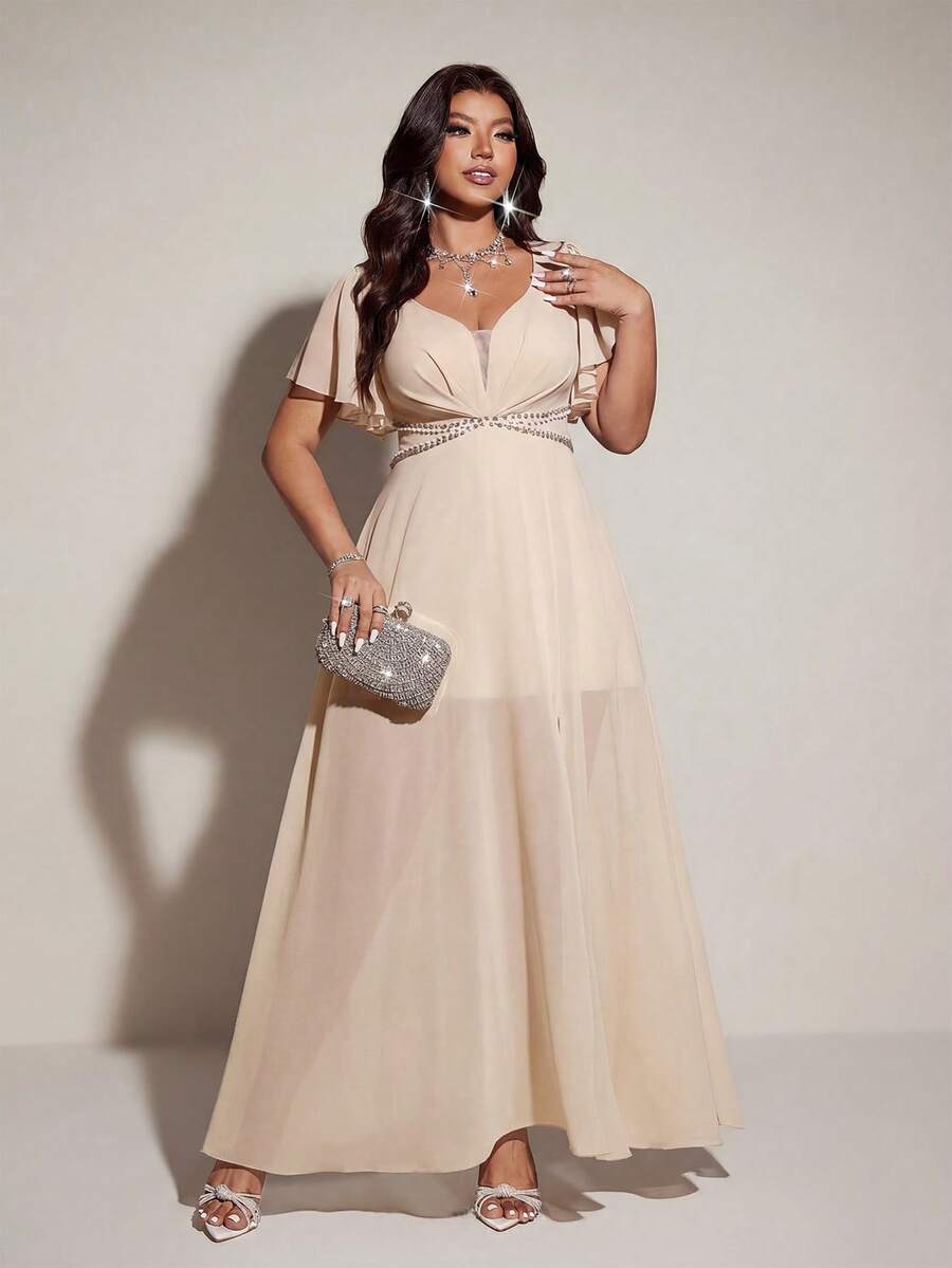 Elegantna romantična lepršava haljina za žene plus size sa V-izrezom