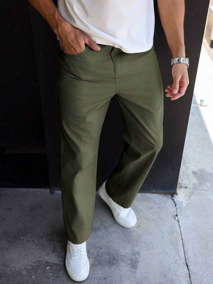 Muške ležerne pantalone za posao jednobojne sa kosim džepovima