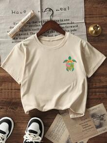Women's Tropical Sea Turtle Print Loose Casual Round Neck Short Sleeve Vacation Top, Summer