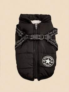 1pc Leather Belt Small Dog Jacket Vest, Cotton Winter Warm Small Dog Clothes, Comfortable And Stain Resistant