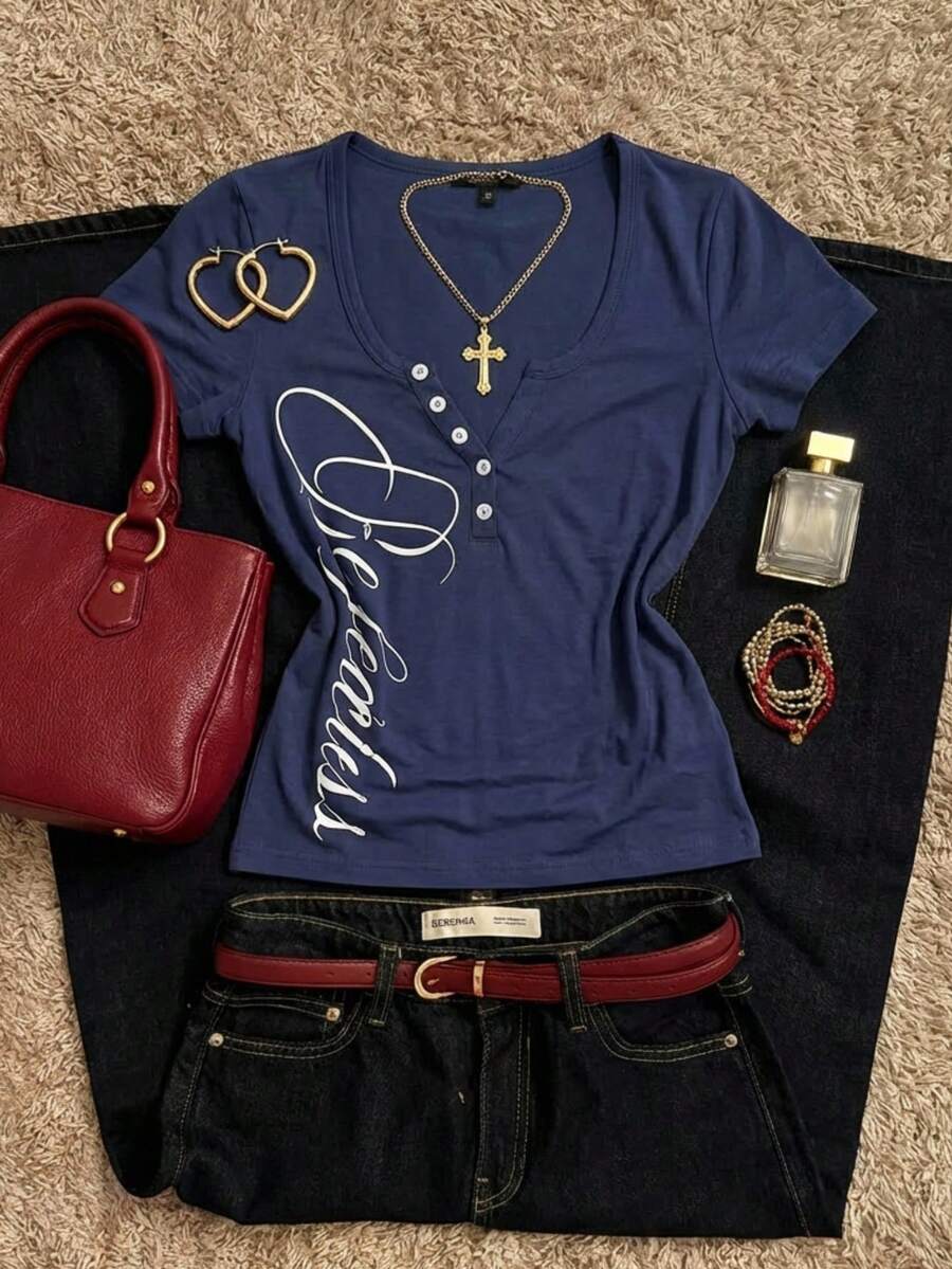 StreetHx Ženski Henley Crop Top