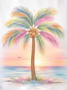 EMERY ROSE Women's Palm Tree Pattern Casual Round Neck Short Sleeve T-Shirt, Summer