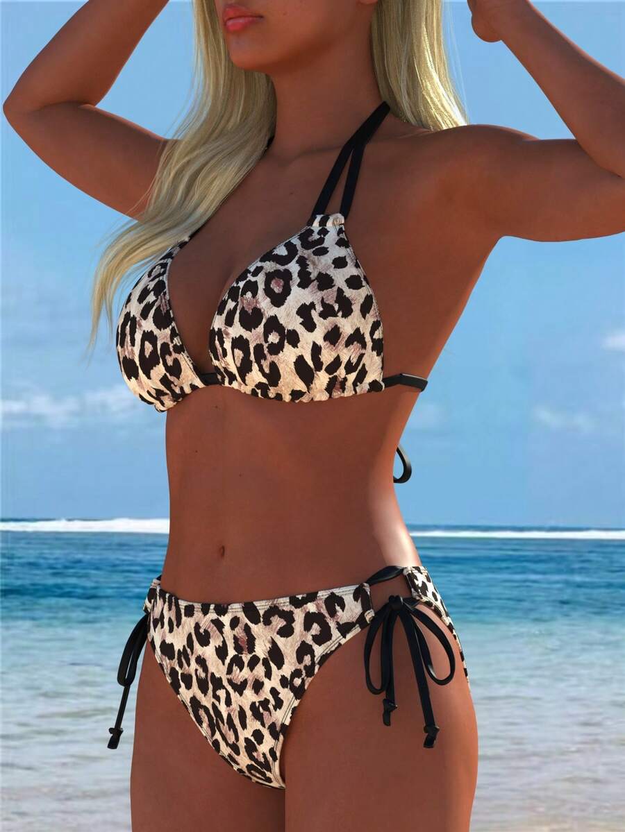 Ženski seksi leopard print halter bikini set