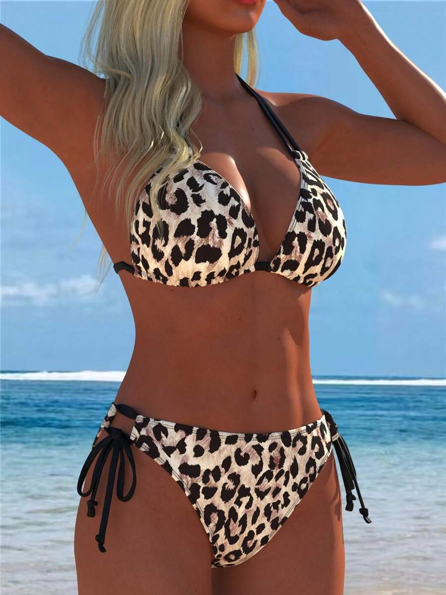 Ženski seksi leopard print halter bikini set