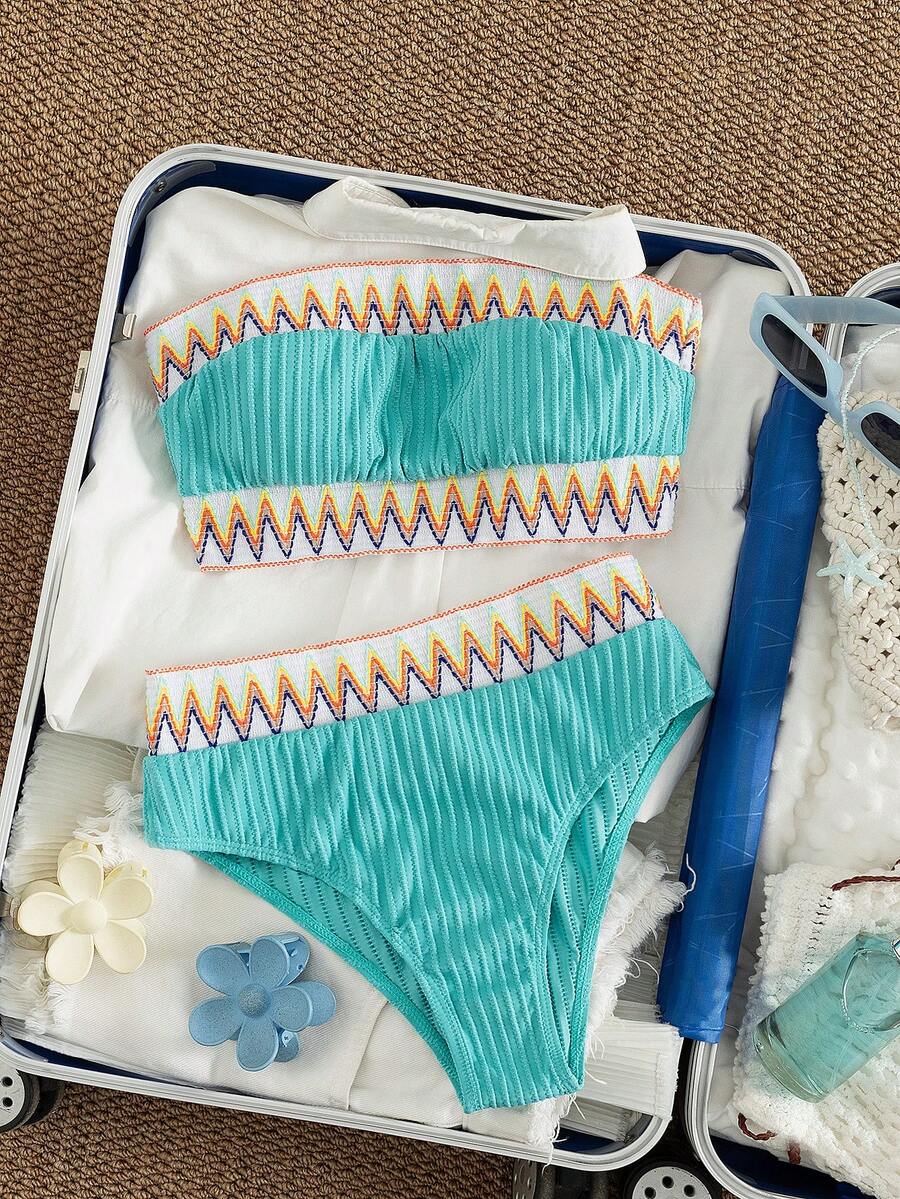 Ženski Patchwork Bandeau Bikini Set