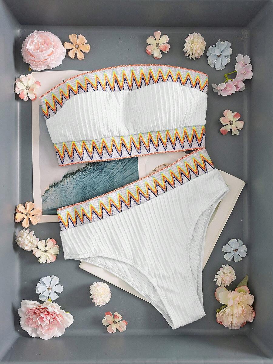 Ženski Patchwork Bandeau Bikini Set