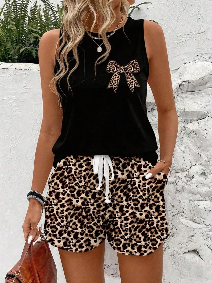 2kom/Set Ženski Casual Top sa Okruglim Izrezom i Šortsom
