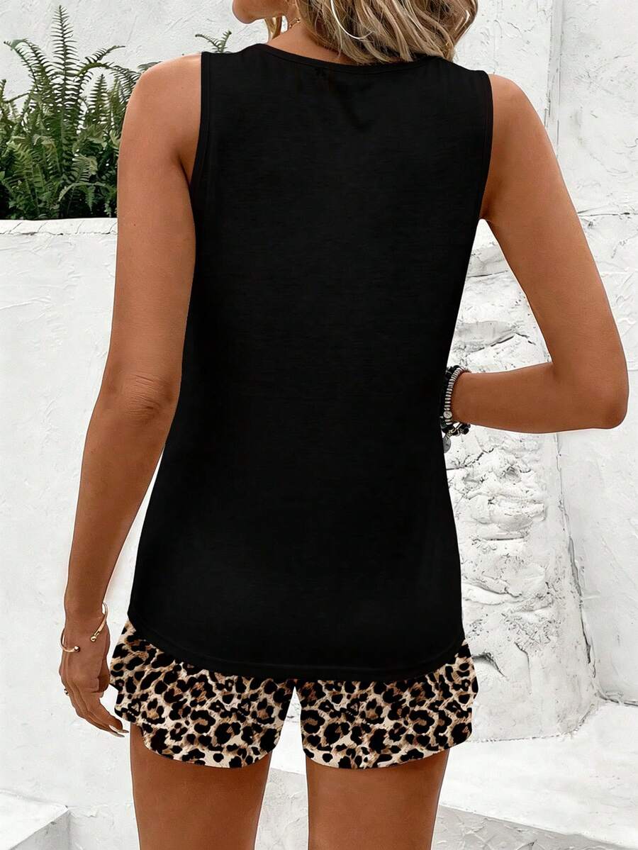 2kom/Set Ženski Casual Top sa Okruglim Izrezom i Šortsom
