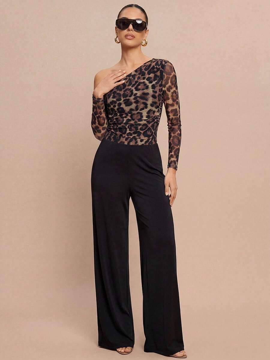 Ženski modni providni mrežasti body sa leopard printom