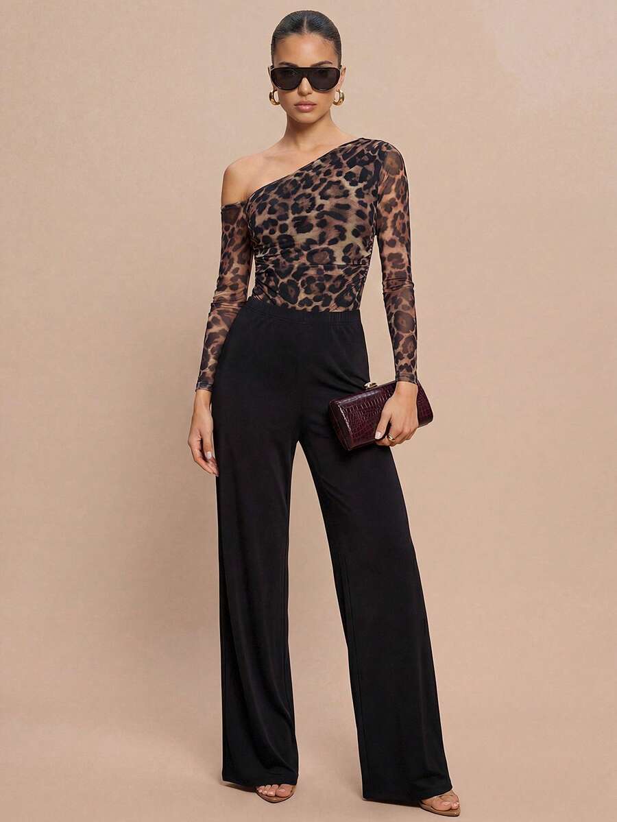 Ženski modni providni mrežasti body sa leopard printom