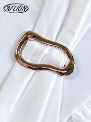 Aflion Women's White Solid Color Spaghetti Strap V-Neck Sleeveless Waist Metal Ring Tie Back Asymmetric Hem Midi Dress