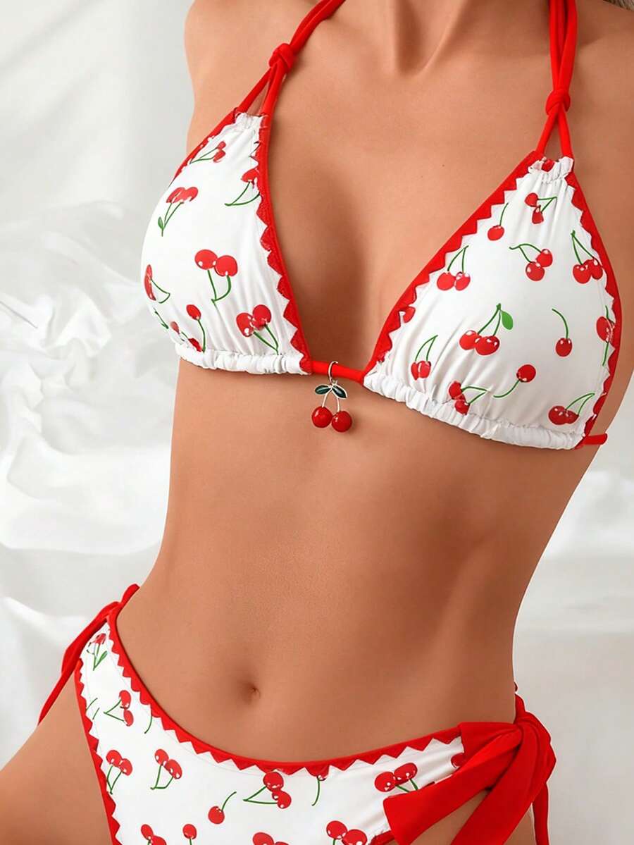 Kupaći  Floral Trim Trešnja Print