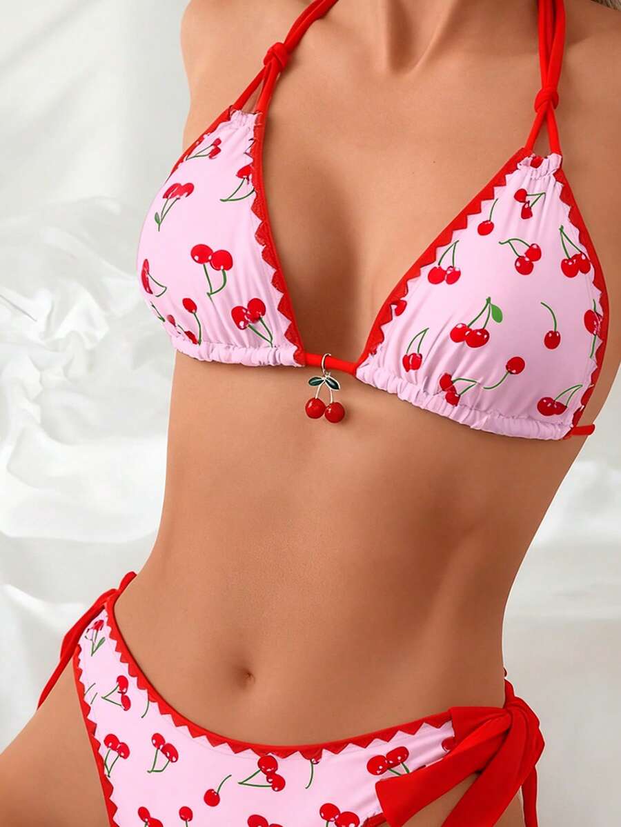 Kupaći  Floral Trim Trešnja Print