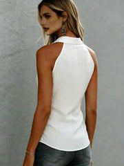 Women's Fashion Satin Camisole Top With Tie Neck, Regular Length Casual Blouse White Summer