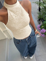 Muchica Women's Apricot Knit Halter Neck Top,Summer Top