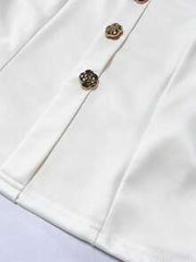 Franclia Women's Square Neck Front Button Decorated Short Sleeve T-Shirt,Business Casual Elegant White Gold Summer Ellegant Holiday Tea Party Holiday Blouse