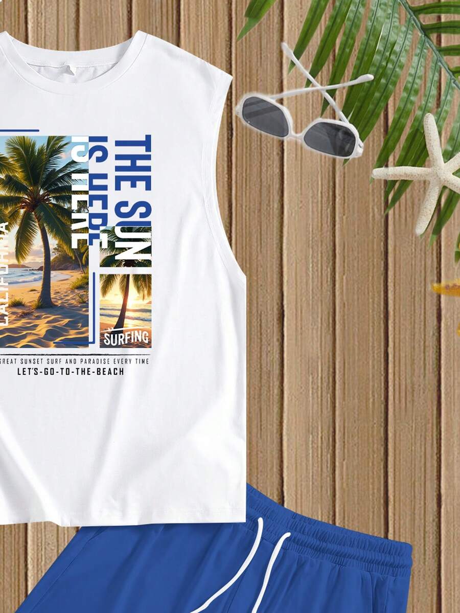 Muški set sa uskim majlicom  i šorts standardne veličine, letnji set za plažu