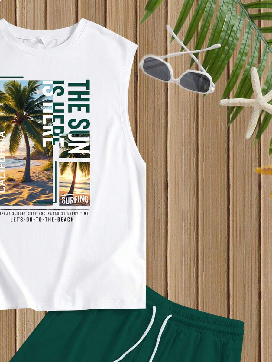 Muški set sa uskim majlicom  i šorts standardne veličine, letnji set za plažu