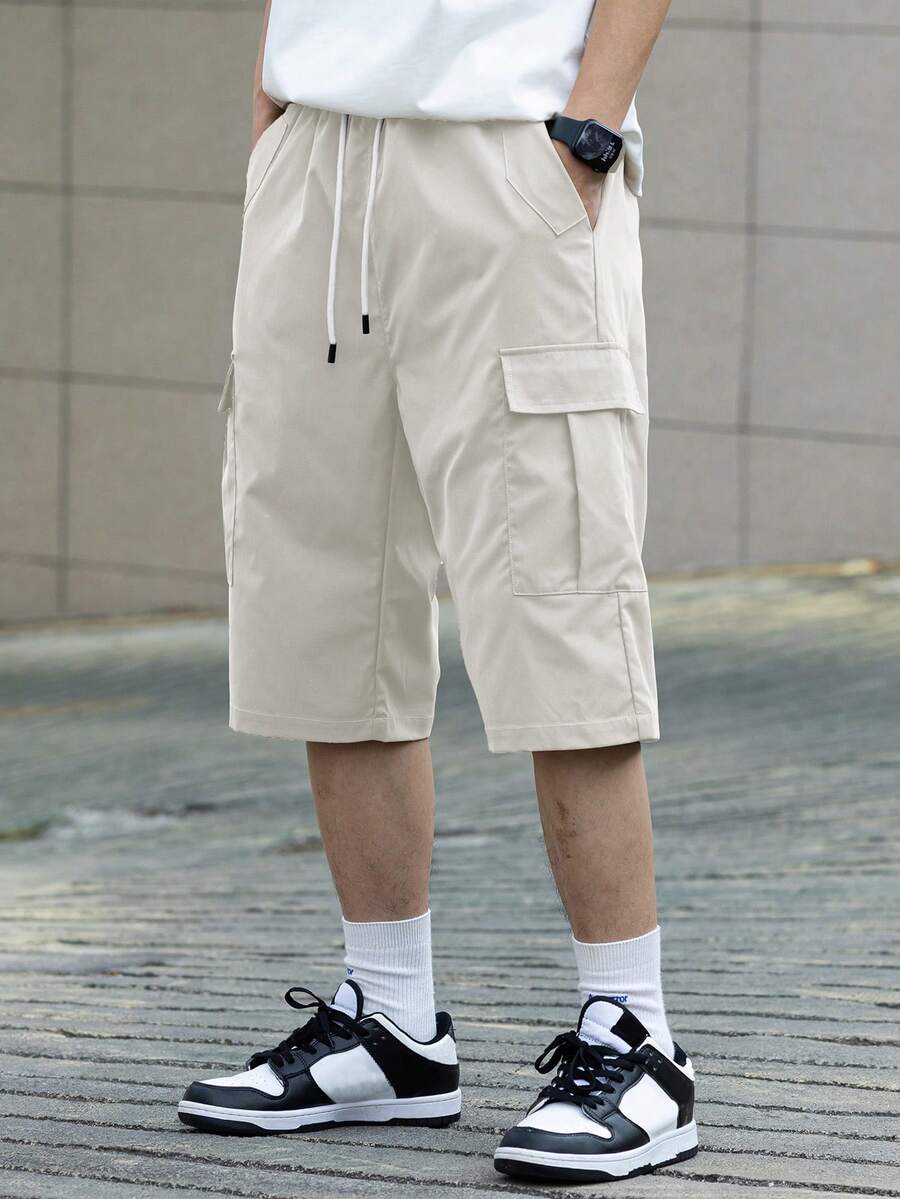 3 kom/set muške ležerne cargo pantalone jednobojne sa pertlom u struku