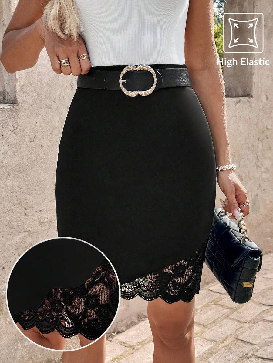 Ženska Elegantna Suknja sa Čipkastim Umetkom