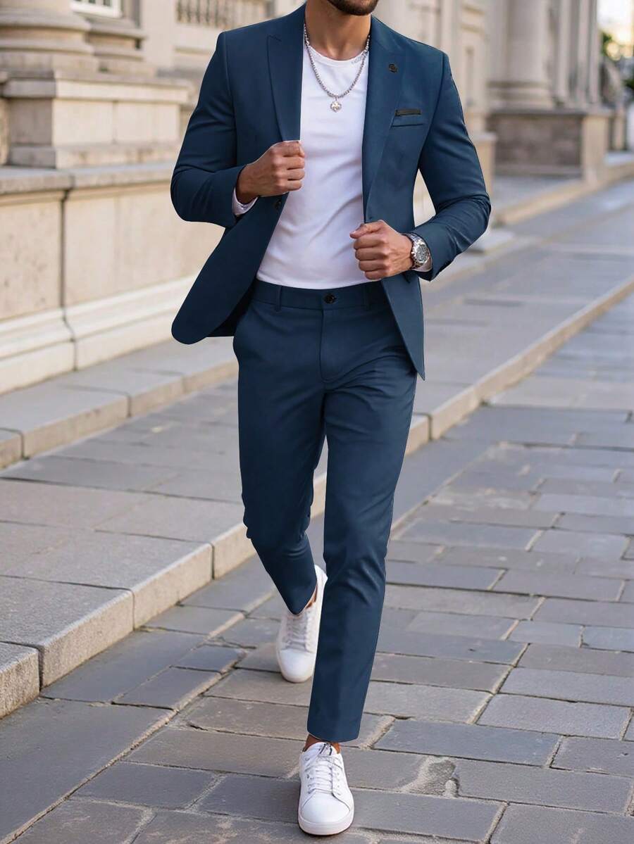 Muški poslovni set sa užim krojem, sako sa špicastim reverima i pantalone