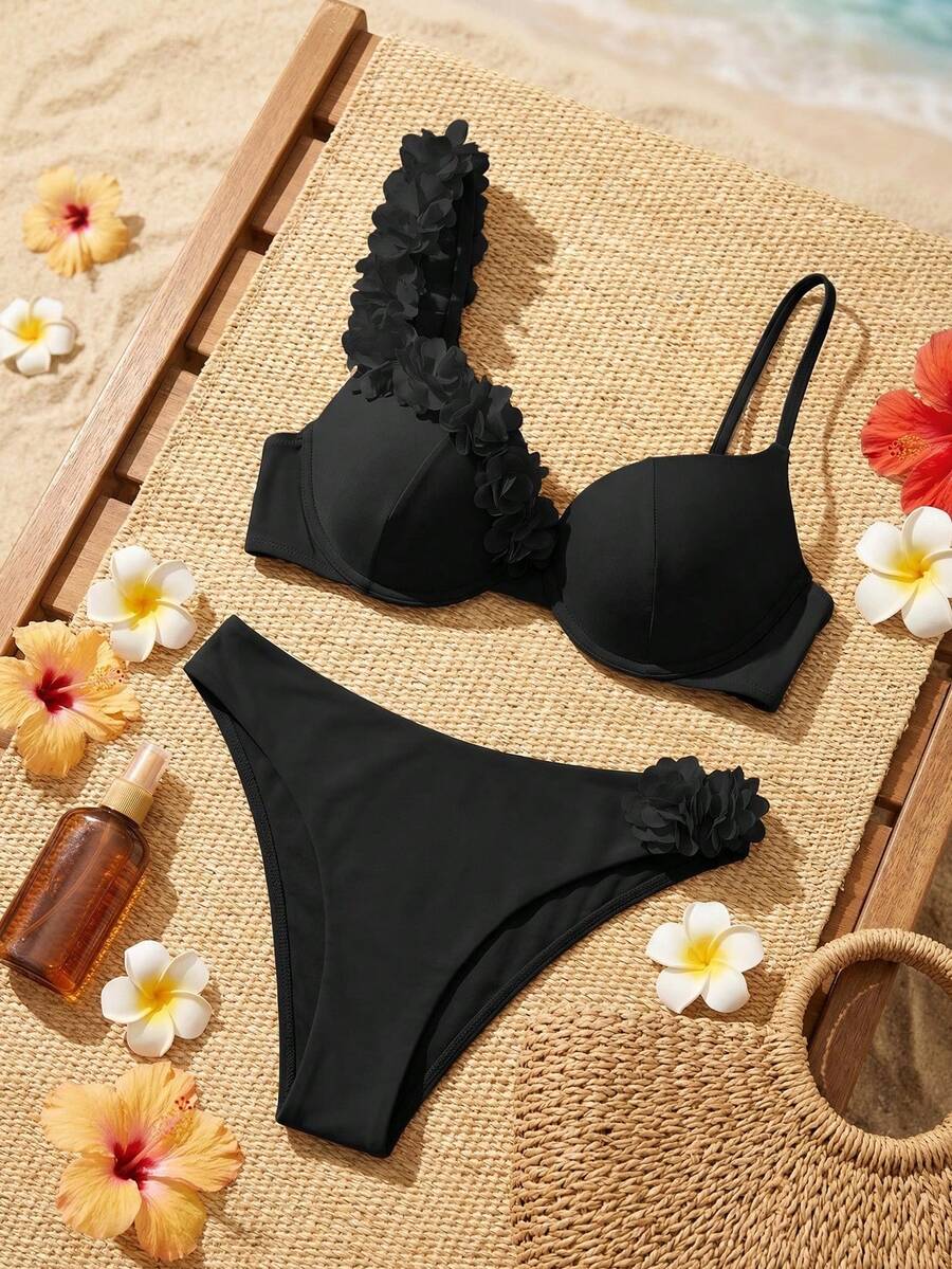 Ženski 3D CvetDekor Seksi Bikini Set, Push Up Sa Žicom