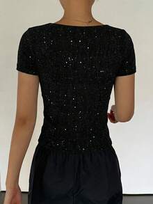 DAZY Women's Square Neck Short Sleeve Sexy Slim Fit T-Shirt, Summer Cute Tops Crop Top