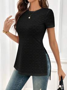 SHEIN Essnce Solid Split Hem Tee