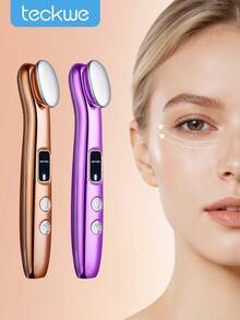 Teckwe Rechargeable Eye Massager Pen, Facial Massage Device - Eye Lifting Stick, With Heating, Warm, Vibration, Skin Tightening, Relieving Eye Fatigue, Puffiness, Dark Circles, Bags Functions, Absorbs Beauty Tools