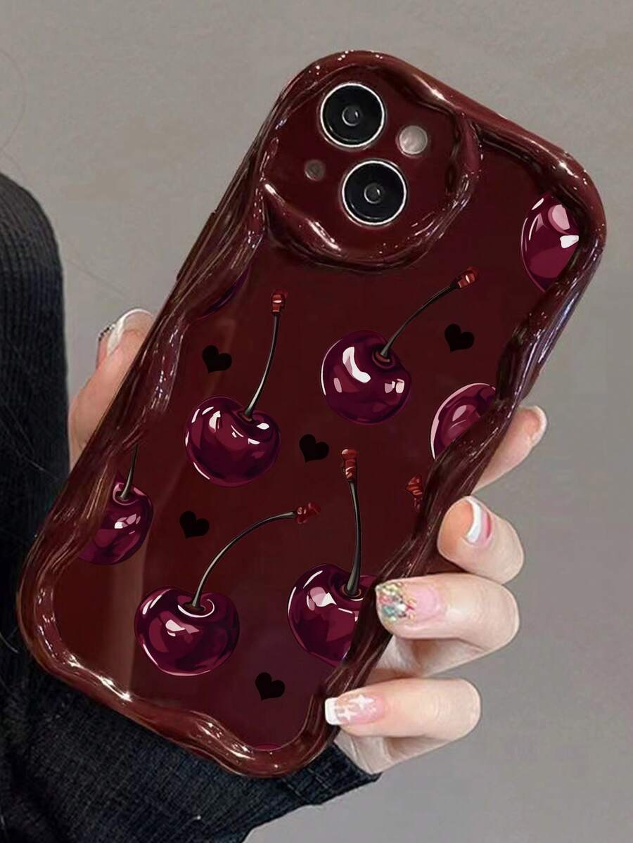 Slatka bordo futrola za telefon sa talasastim asimetričnim okvirom u stilu višnje