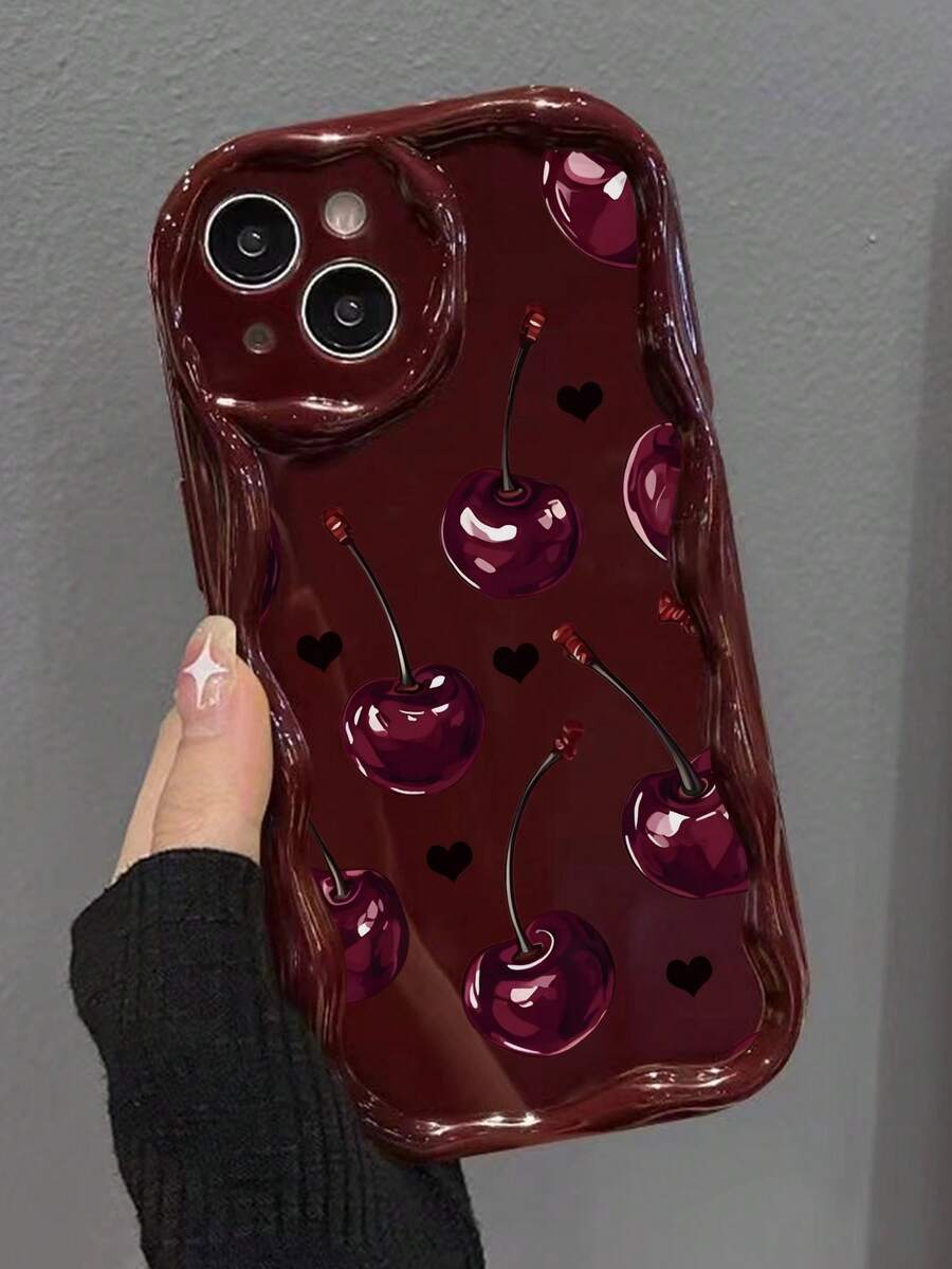 Slatka bordo futrola za telefon sa talasastim asimetričnim okvirom u stilu višnje