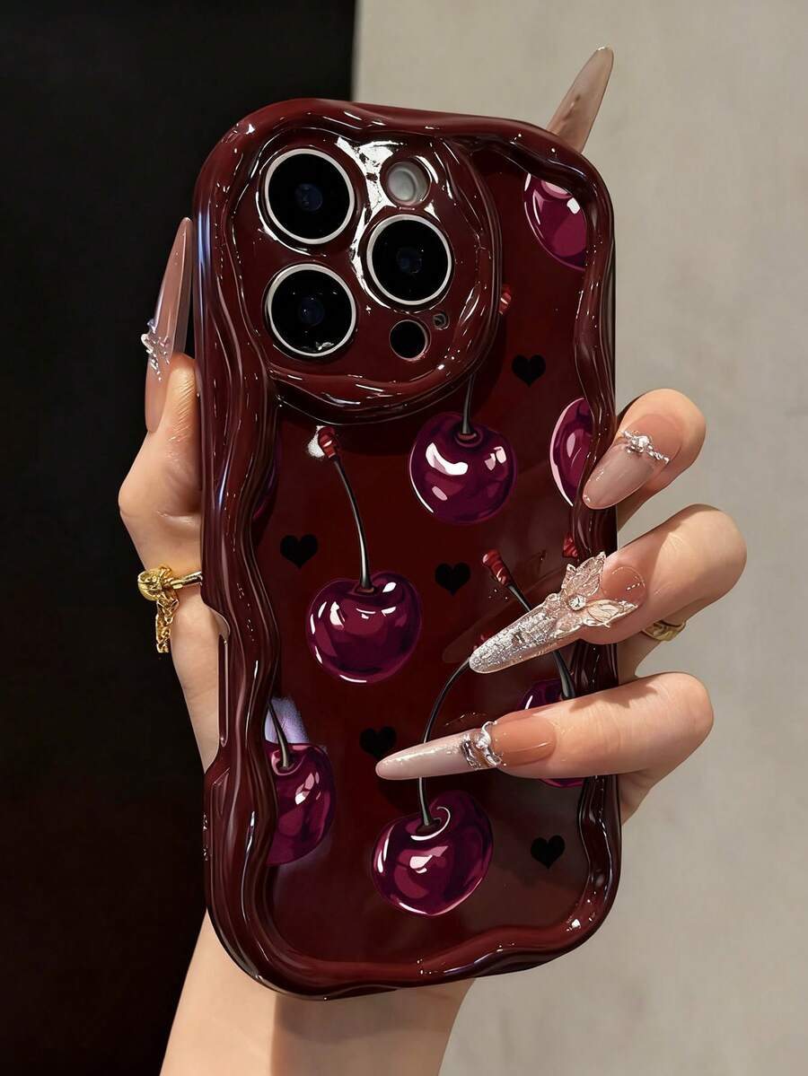 Slatka bordo futrola za telefon sa talasastim asimetričnim okvirom u stilu višnje