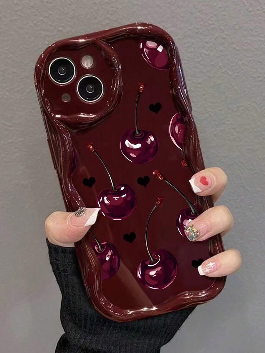 Slatka bordo futrola za telefon sa talasastim asimetričnim okvirom u stilu višnje