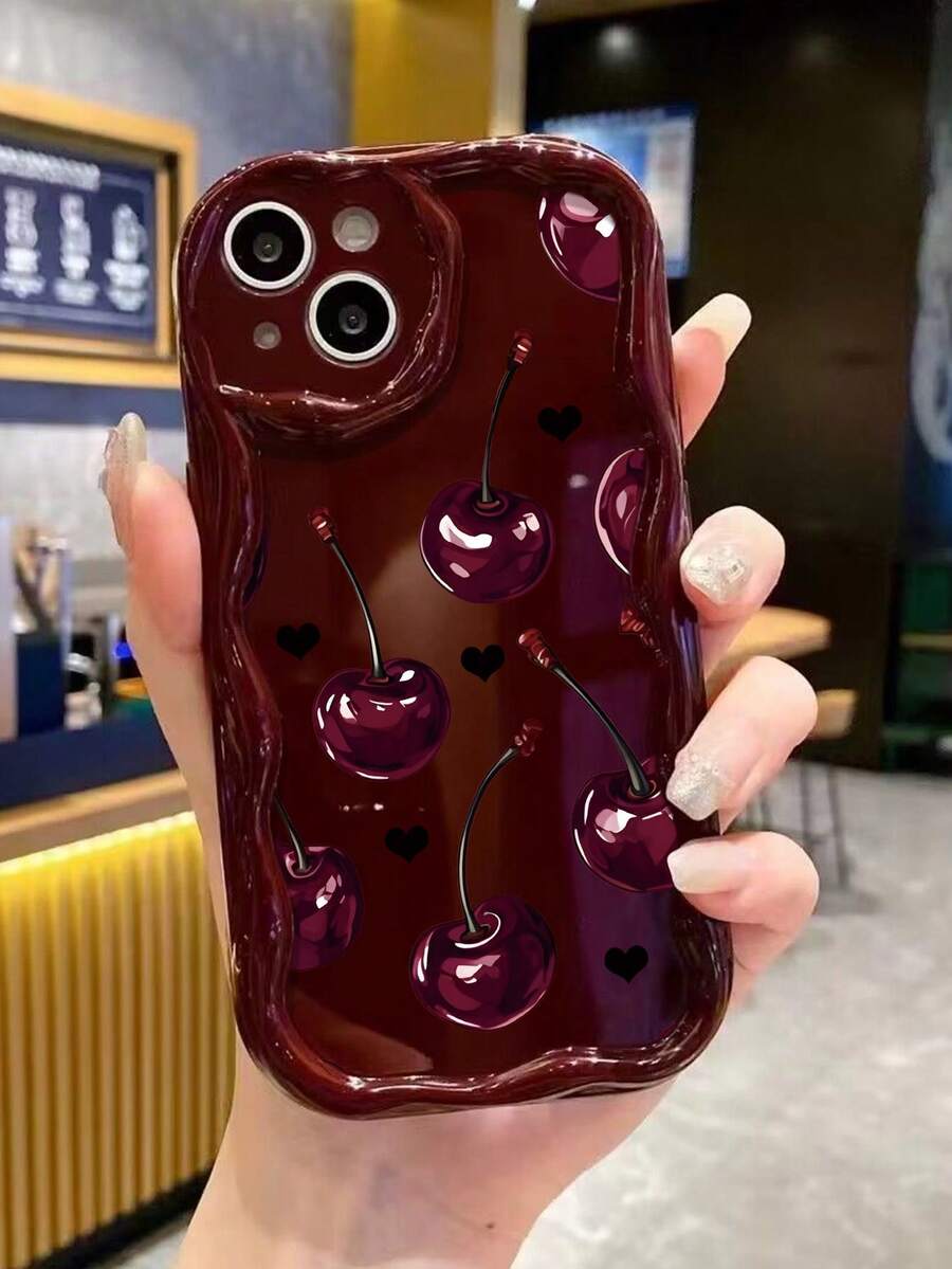 Slatka bordo futrola za telefon sa talasastim asimetričnim okvirom u stilu višnje