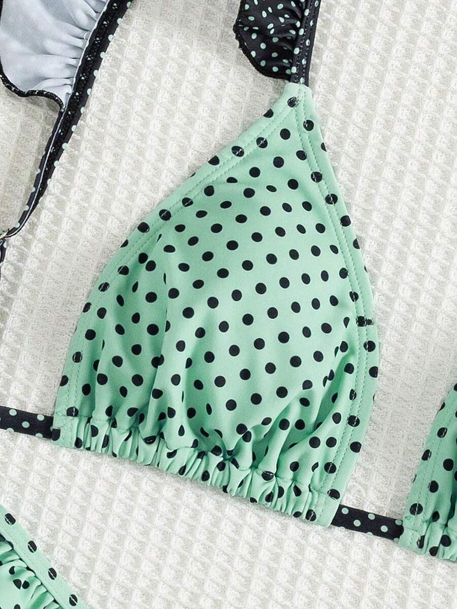 Ženski Seksi Roze i Žuti Karirani Bikini Set sa Volanima