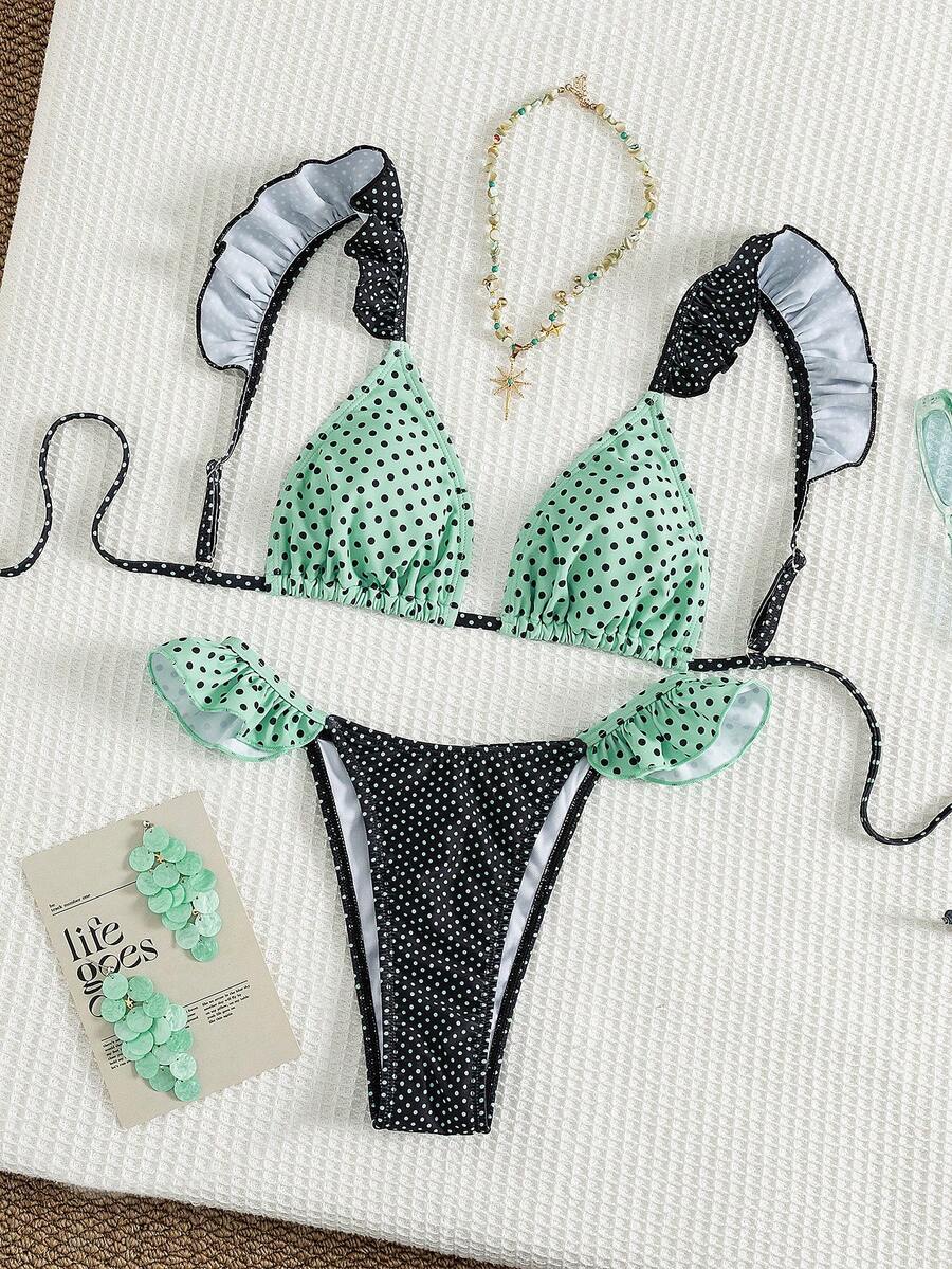 Ženski Seksi Roze i Žuti Karirani Bikini Set sa Volanima