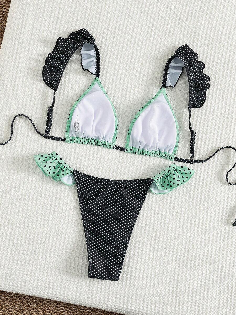 Ženski Seksi Roze i Žuti Karirani Bikini Set sa Volanima