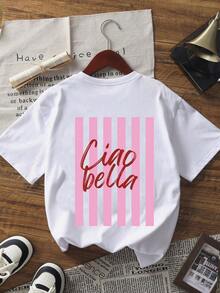 Summer New Casual Simple Letter Print Round Neck Short Sleeve T-Shirt, Fashionable Versatile Women's Top White