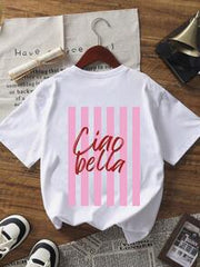 Summer New Casual Simple Letter Print Round Neck Short Sleeve T-Shirt, Fashionable Versatile Women's Top White