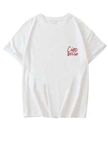 Summer New Casual Simple Letter Print Round Neck Short Sleeve T-Shirt, Fashionable Versatile Women's Top White