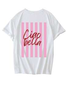 Summer New Casual Simple Letter Print Round Neck Short Sleeve T-Shirt, Fashionable Versatile Women's Top White