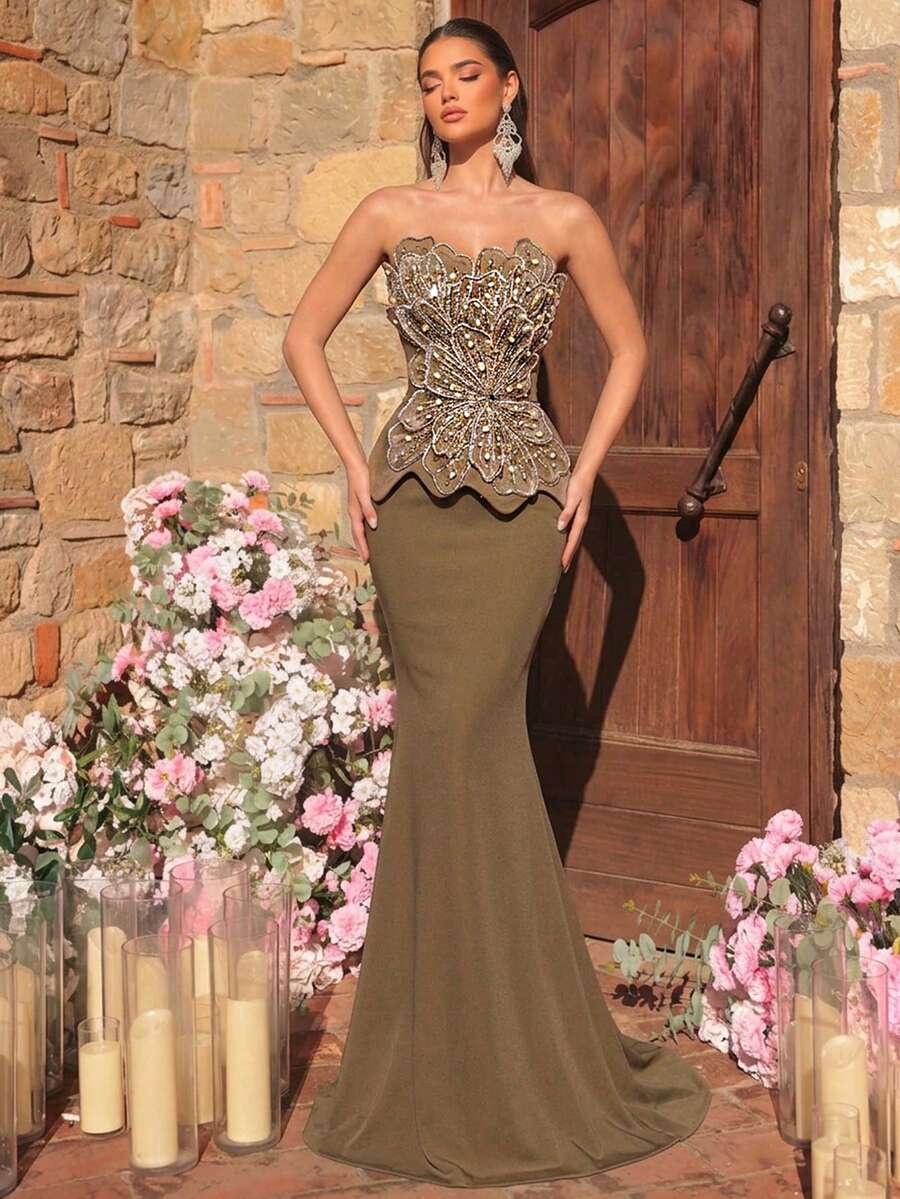 Elegantna luksuzna haljina od rastegljivog materijala sa perlicama