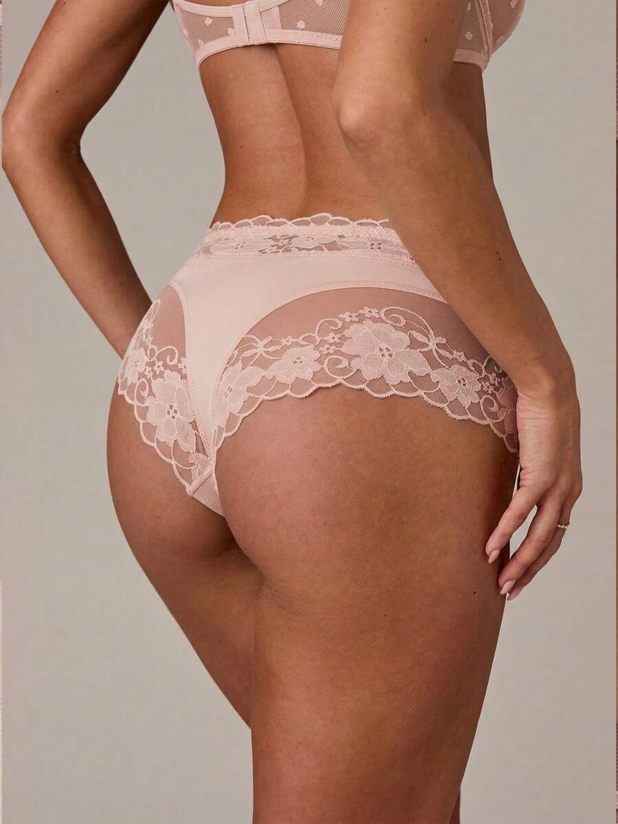 Ženske jednobojne bikini gaćice sa čipkastim umetkom