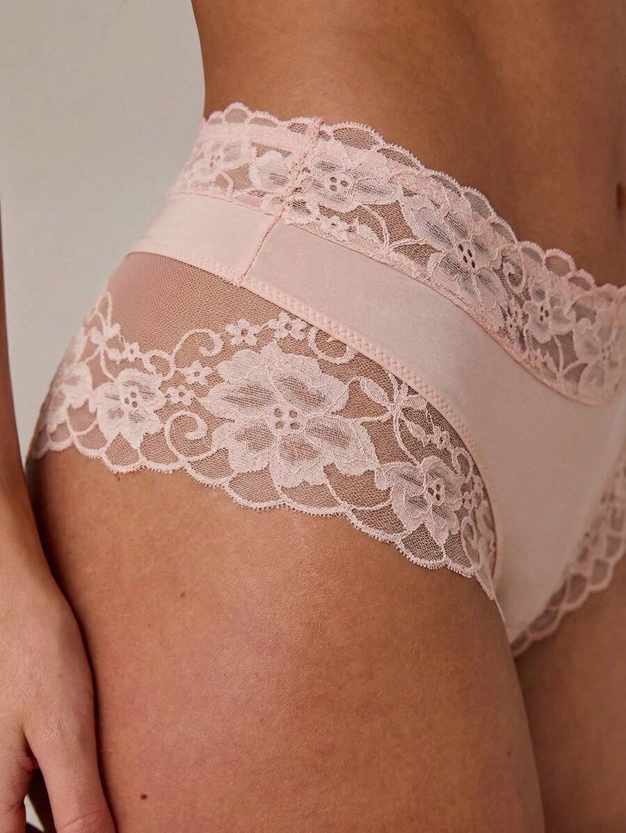 Ženske jednobojne bikini gaćice sa čipkastim umetkom