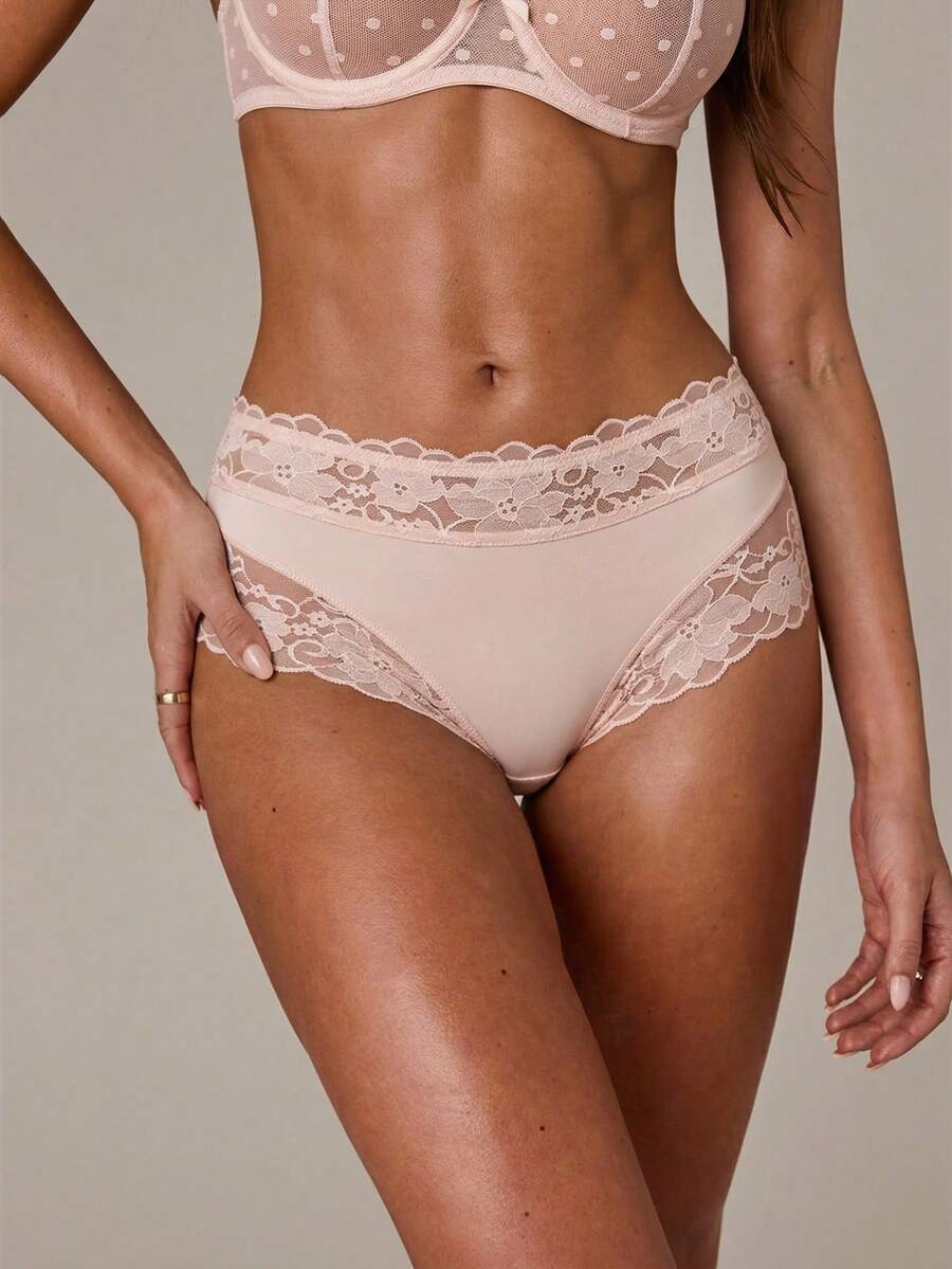 Ženske jednobojne bikini gaćice sa čipkastim umetkom