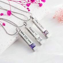 1pc Customized Birthday Stone Cremation Necklace, Free Engraving Urn Pendant, Pet Memorial Jewelry, Suitable For Dogs, Cats And Other Deceased Loved Ones