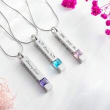 1pc Customized Birthday Stone Cremation Necklace, Free Engraving Urn Pendant, Pet Memorial Jewelry, Suitable For Dogs, Cats And Other Deceased Loved Ones