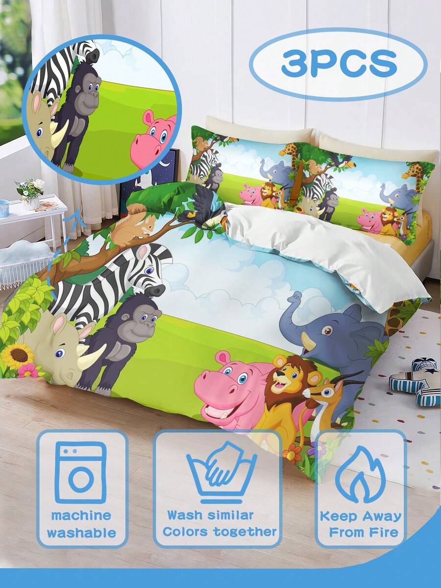 Set posteljine od 2/3 komada sa prilagođenim motivima životinja u džungl stilu, mekana poliesterska tkanina sa personalizovanim tekstom